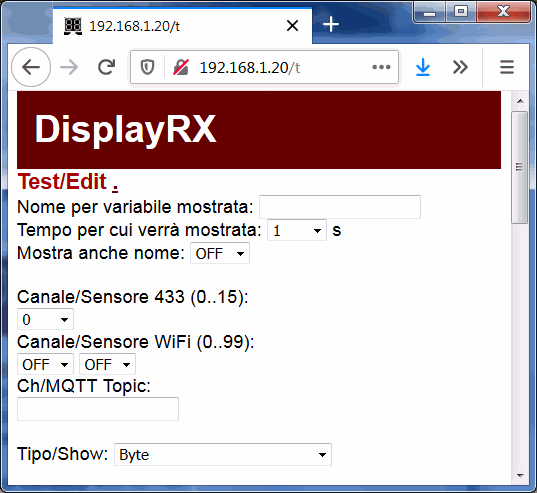 mostrare dati sensori remoti